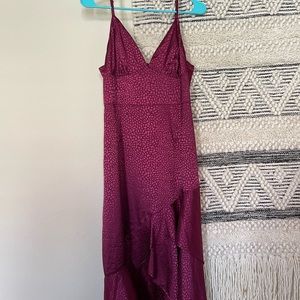 Magenta flowing satin midi dress